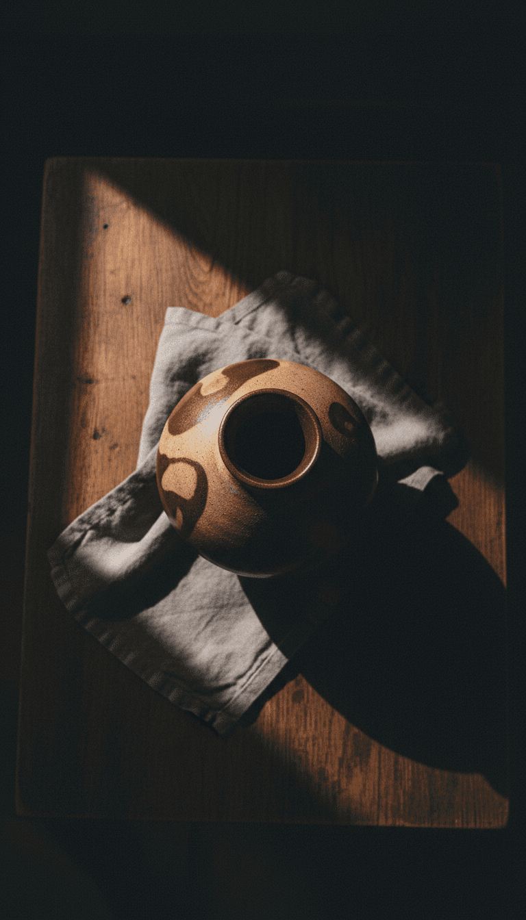 Ceramic vase on dark wood