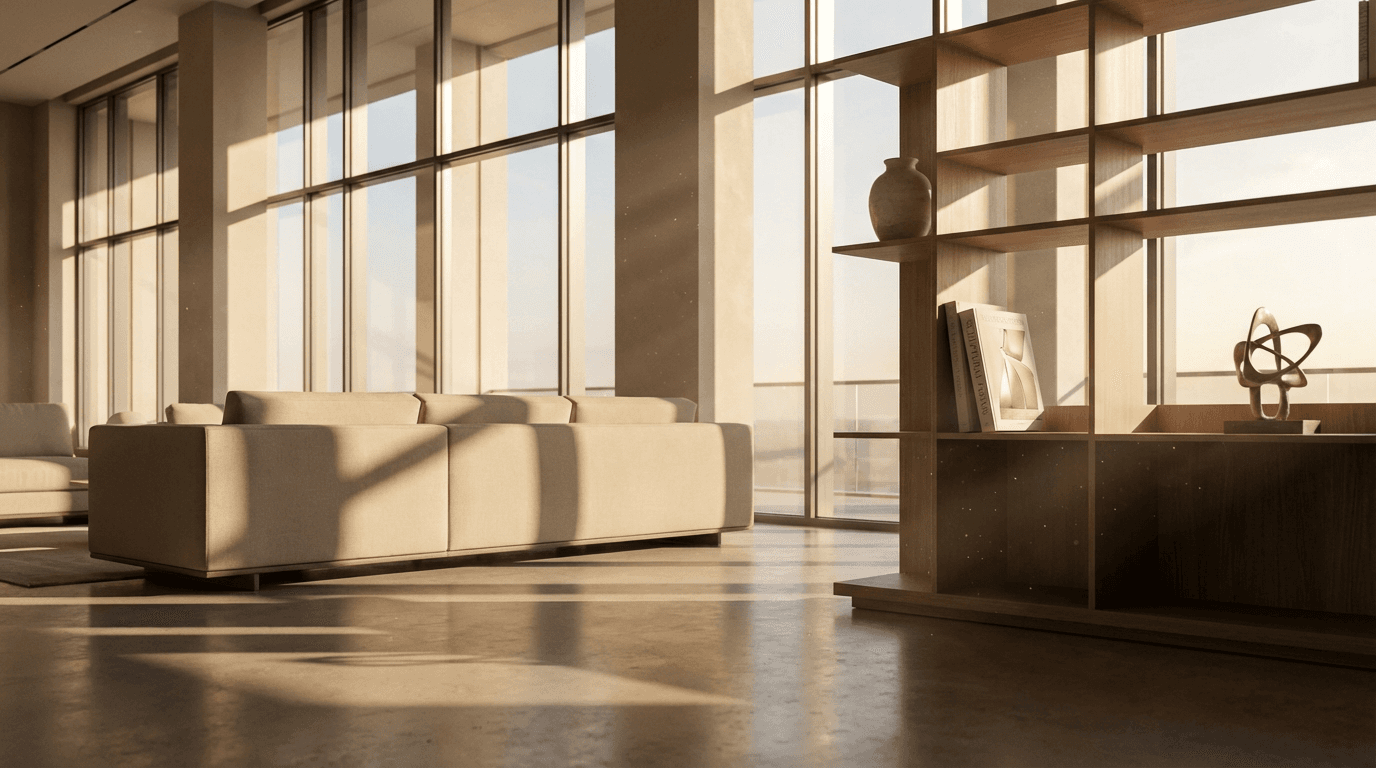 Bouclé armchair in golden hour light